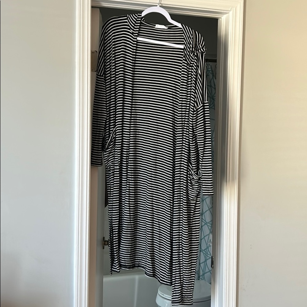 Long black and white striped cardigan